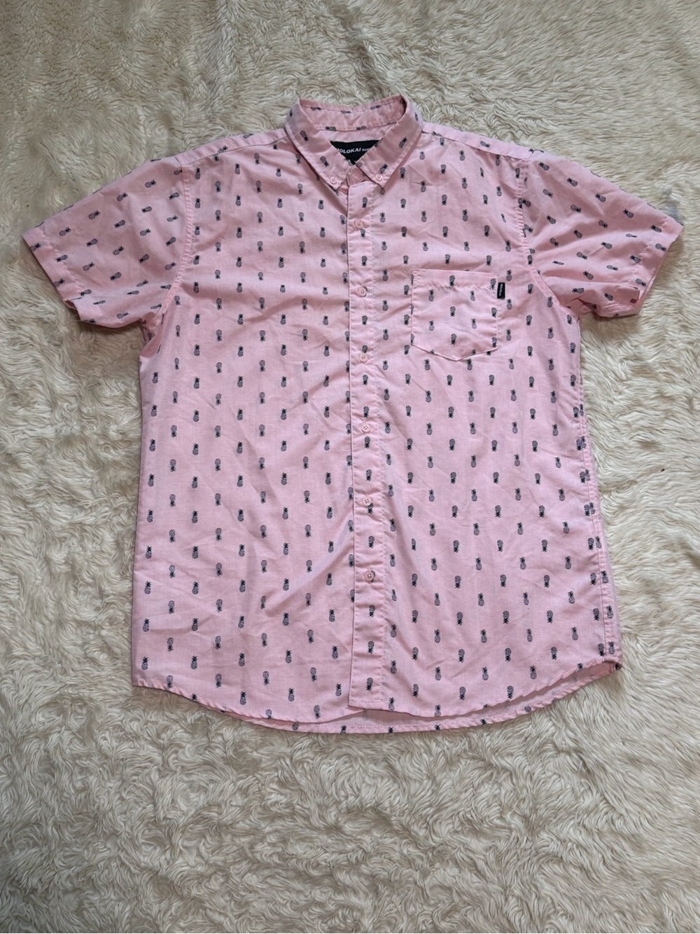 Molokai Surf Co Light Pink Pineapple Print Shirt - Size Large